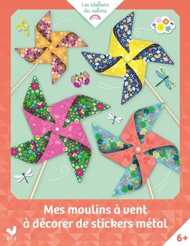 Mes moulins à vent à décorer de stickers métal. Pochette avec accessoires