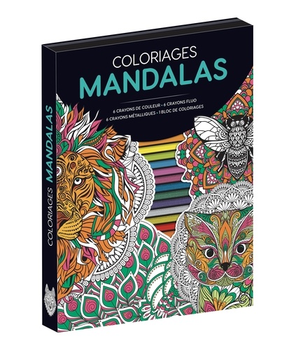 Coloriages mandalas. Coffret avec 18 crayons et 1 bloc de coloriages
