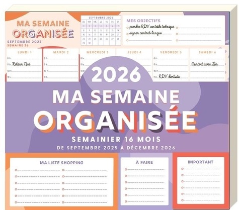 Ma semaine organisée. De septembre 2025 à décembre 2026, Edition 2026