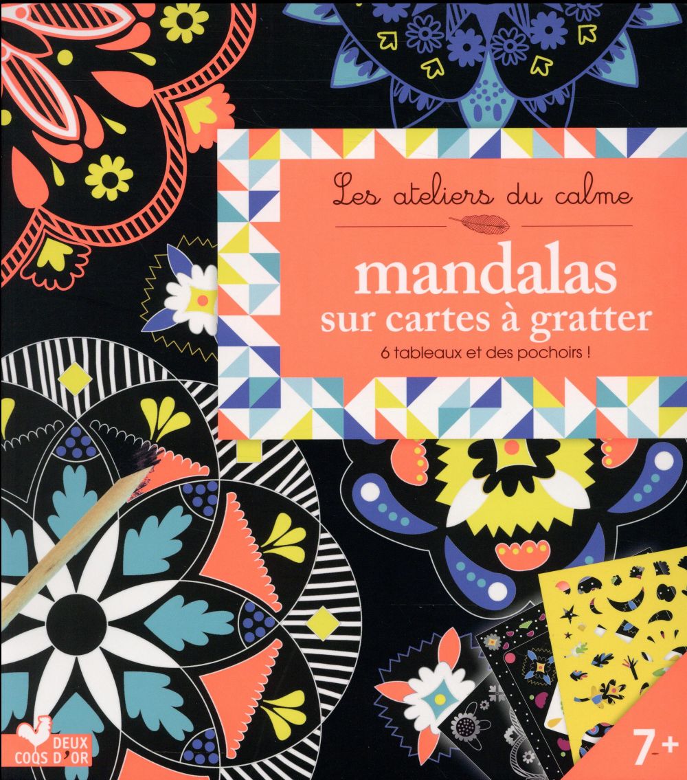 Mandalas sur cartes à gratter. 6 tableaux et des pochoirs !