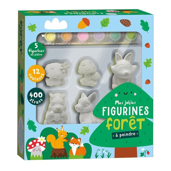 Mes jolies figurines forêt à peindre. Avec 5 figurines en plâtre, 12 couleurs, 400 strass