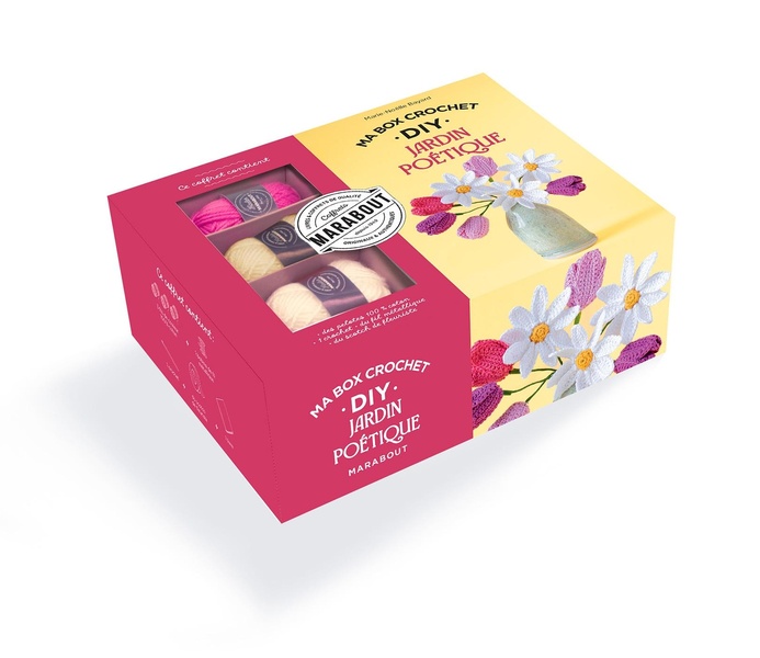 Ma box crochet DIY Jardin poétique. Coffret avec des pelotes 100% coton, 1 crochet métallique, du sc