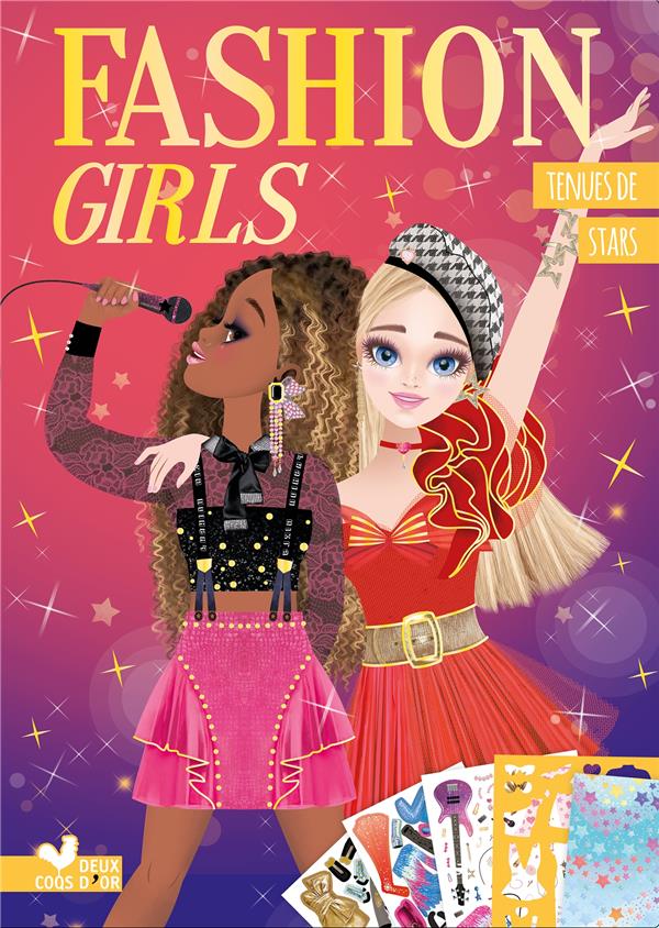 Tenues de stars. Pochette avec 5 planches d'autocollants, 1 carnet de créations, 1 pochoir, des papi