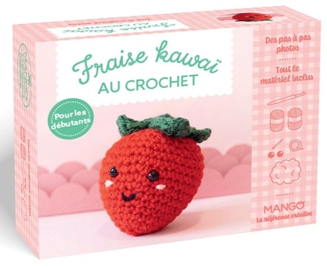 Fraise kawaï au crochet. Coffret avec matériel inclus