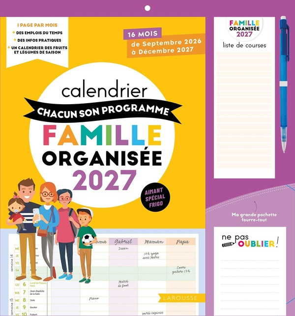 Calendrier Chacun son programme famille organisée. Avec 1 crayon, Edition 2026-2027