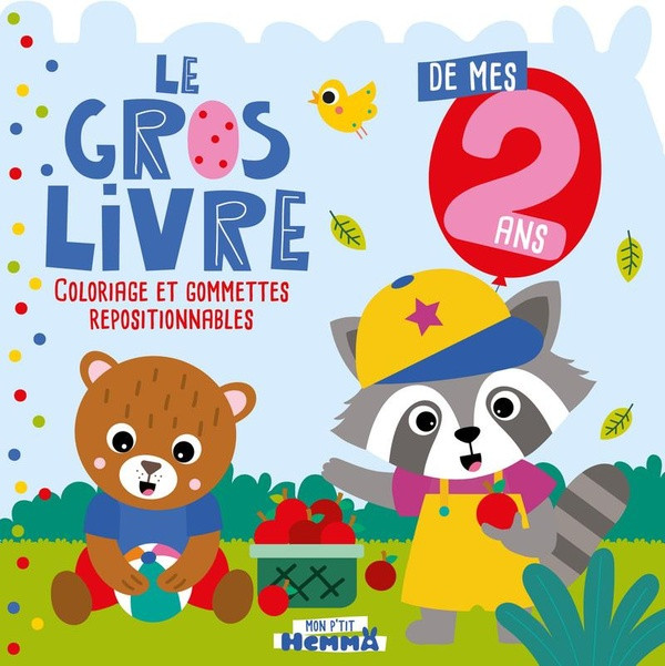 Le gros livre de mes 2 ans (Ourson et raton laveur). Coloriage et gommettes repositionnables