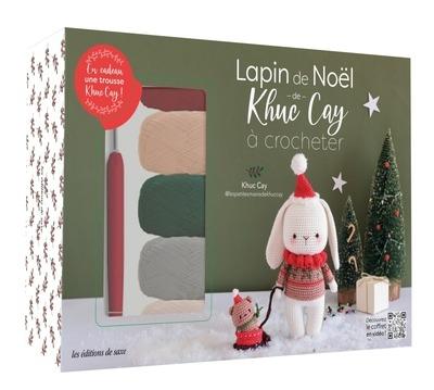 Coffret Lapin de Noël de Khuc Cay à crocheter. Avec 1 livret, 6 pelotes 100% coton, du fil texturé b