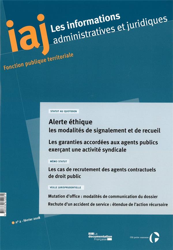 Les informations administratives et juridiques N° 2/2018 : Alerte éthique : les modalités de signale