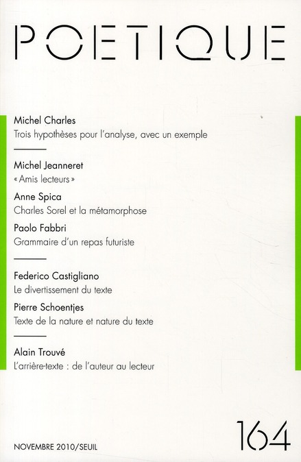 Poétique N° 164, Novembre 2010