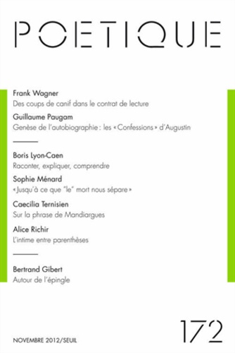 Poétique N° 172, novembre 2012
