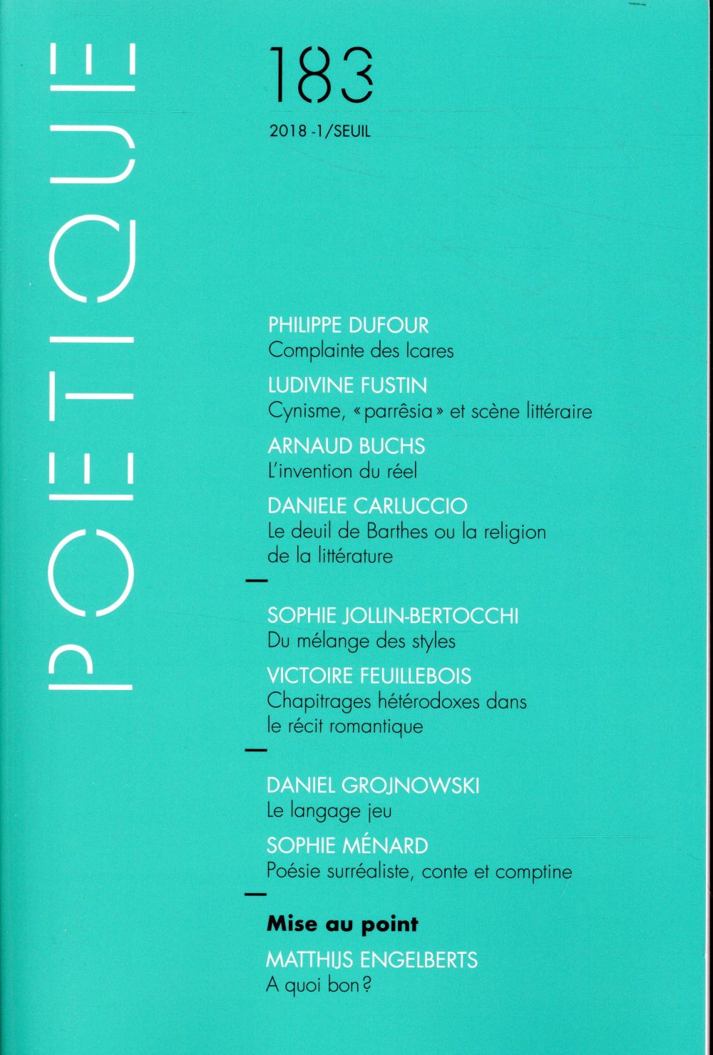 Poétique N° 183/2018-1