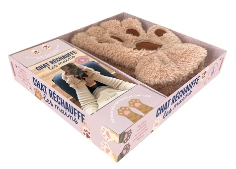Chat réchauffe les mains. Coffret avec 1 paire de mitaines et 1 livret de 32 pages avec des recettes