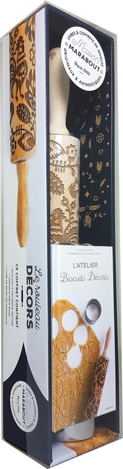 Le rouleau décors. Coffret avec un rouleau à pâtisserie décoré et 1 emporte-pièce rond