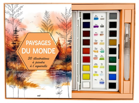 Paysages du monde, 30 illustrations à peindre à l'aquarelle. Coffret avec une palette aquarelle de 1