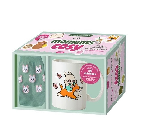 Mes moments cosy. Coffret avec 1 mug, 1 paire de chaussettes et 1 livret de stickers