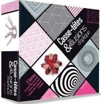 Casse-têtes et illusions d'optique. 2 livres, 2 casses-têtes en métal, 1 casse-tête en bois, 1 toupi