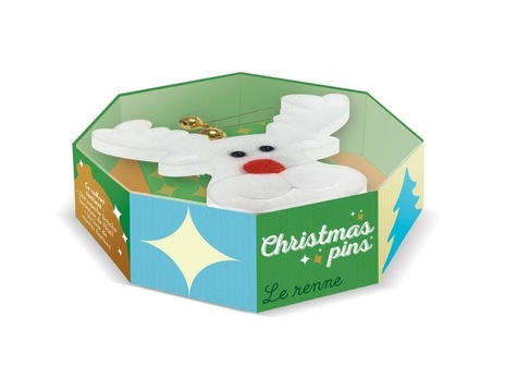 Christmas Pins, Le renne. Coffret avec une broche renne qui clignote, une épingle avec des grelots,
