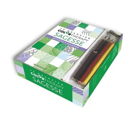 Coffret Le nuancier colortherapy sagesse. Avec 30 cartes à colorier, 4 crayons de couleur et 1 taill