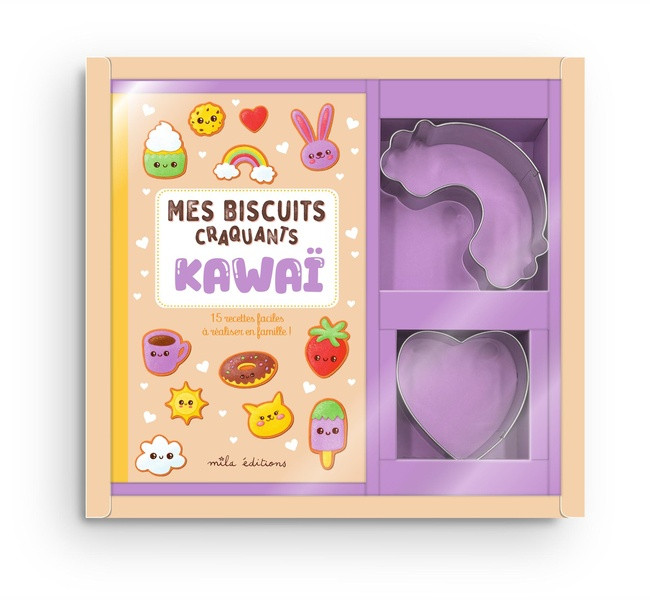 Coffret Mes biscuits craquants Kawaï. Avec 2 emporte-pièce et 15 recettes faciles à réaliser en fami