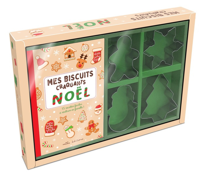 Coffret Mes biscuits craquants Noël. avec 4 emporte-pièces et 15 recettes à réaliser en famille !