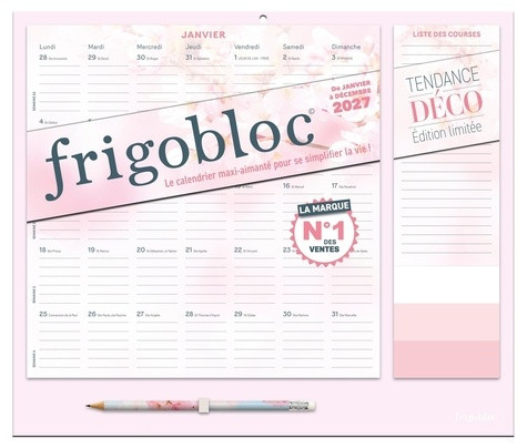 Frigobloc Mensuel Tendance déco Rose. Avec 1 crayon, Edition 2027