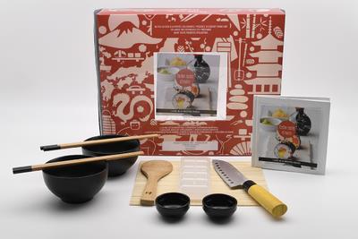 Master sushis et makis. Avec 1 couteau japonais Santoku, 2 grandes bols en céramique, 1 moule pour s