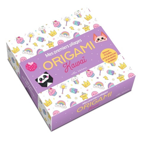 Origami - Kawaï - Mes premiers pliages (coffret). avec 75 feuilles, un livre de pas-à-pas et une pla
