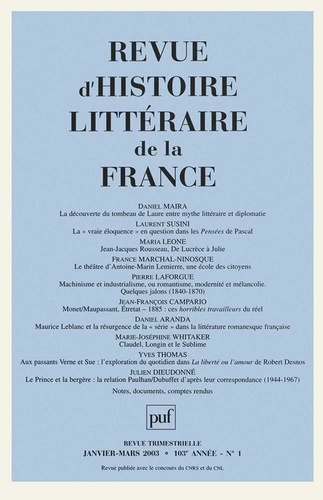 Revue d'histoire littéraire de la France N° 1/2003