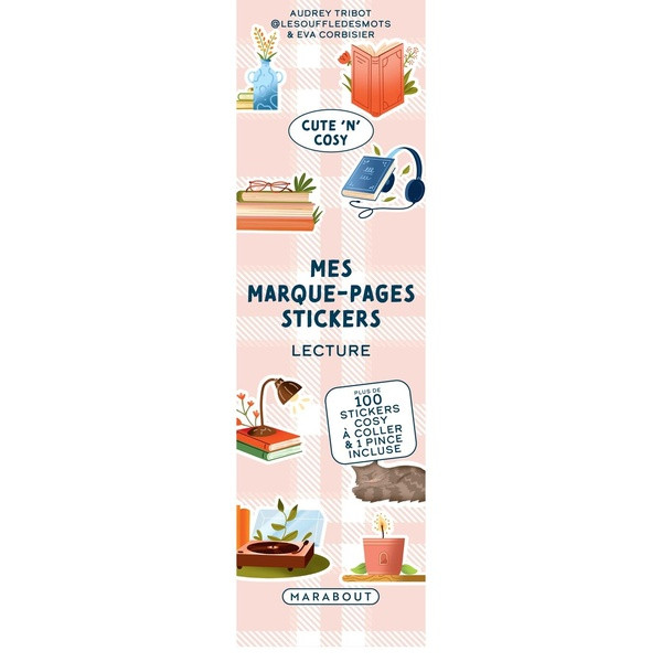 Marque page stickers Lecture. Plus de 100 stickers cosy à coller & 1 pince incluse