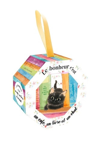 Le bonheur c'est un café, un livre et un chat. Coffret avec une coupelle