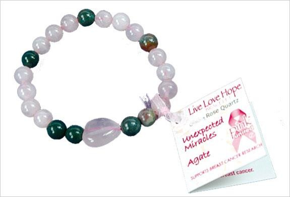 BRACELET QUARTZ ROSE ET AGATE MULTICOLORE PERLES RONDES 8 MM ET PERLE COEUR 1,5 CM