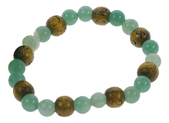 Bracelet Aventurine Verte Perles rondes 8 mm et Perles bois 1 cm