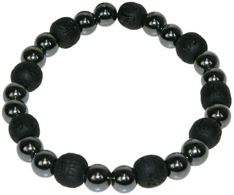 BRACELET PERLES DE KARMA - HEMATITE ET BOIS NOIR