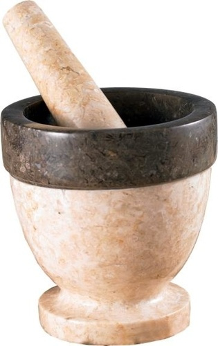 MORTIER & PILON EN MARBRE - COULEUR CHAMPAGNE ET CHARBON