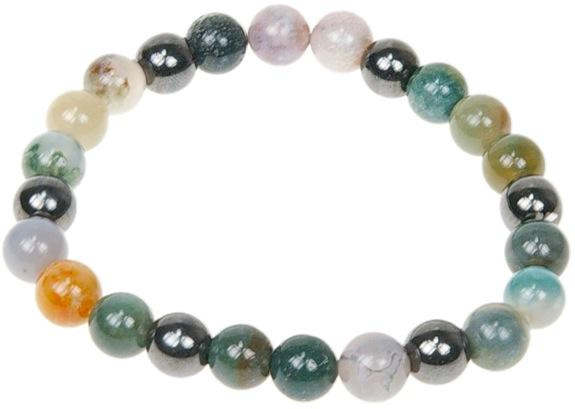 BRACELET AGATE MULTICOLORE ET HEMATITE PERLES RONDES 8 MM