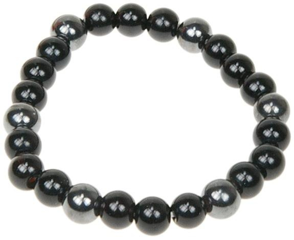 BRACELET ONYX ET HEMATITE PERLES RONDES 8 MM