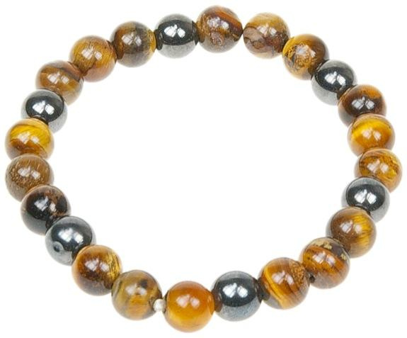 BRACELET OEIL DE TIGRE ET HEMATITE PERLES RONDES 8 MM