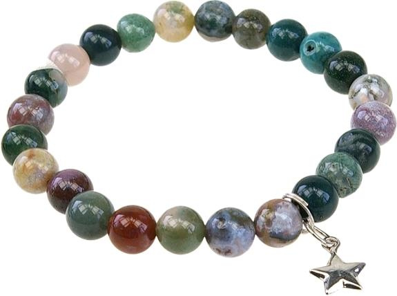 BRACELET AGATE MULTICOLORE PERLES RONDES 8 MM ET BRELOQUE ETOILE