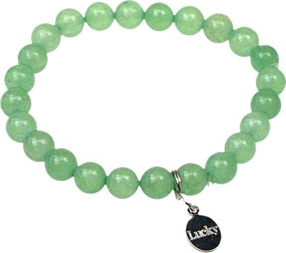 BRACELET AVENTURINE VERTE PERLES RONDES 8 MM ET BRELOQUE CHANCE