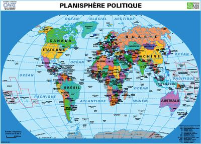 PLANISPHERE RELIEF - PLANISPHERE POLITIQUE - CARTE MURALE