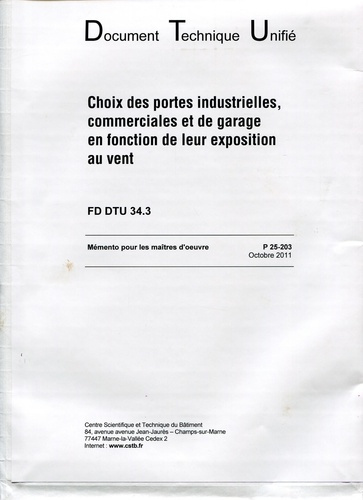 Fd dtu 34.3 choix des portes industrielles, commerciale et de garage en fonction