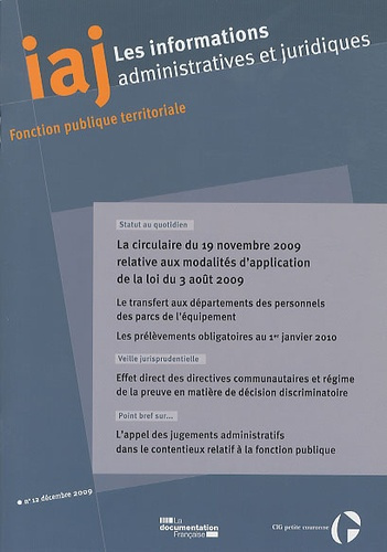 Les informations administratives et juridiques N° 12 Décembre 2009 : La circulaire du 19 novembre 20
