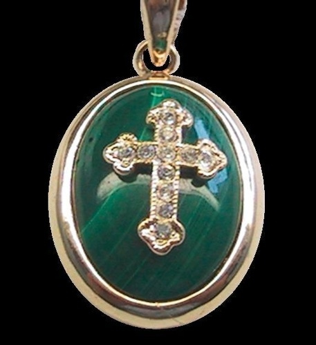 MEDAILLON OR ET MALACHITE - CROIX ZIRCONIUM
