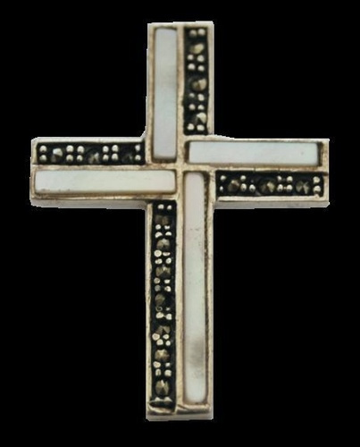 CROIX ARGENT. NACRE ET MARCASSITE