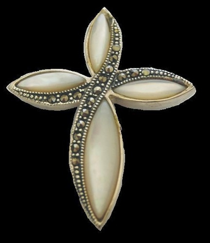 CROIX ARGENT. NACRE ET MARCASSITE