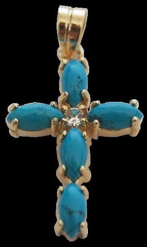 CROIX OR - TURQUOISE ET ZIRCONIUM