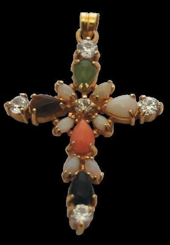 CROIX OR - PIERRES MULTICOLORES