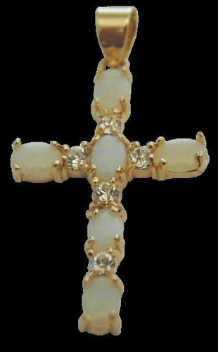 CROIX OR - OPALE BLANCHE ET ZIRCONIUM