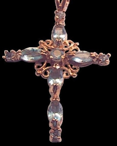 CROIX OR - TOPAZE BLEUE ET ZIRCONIUM