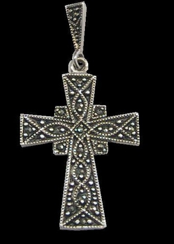 CROIX MODERNE ARGENT ET MARCASSITE